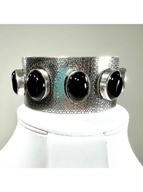 Jewelry - Statement Black Onyx 925 Large Gemstone Bangle Bracelet